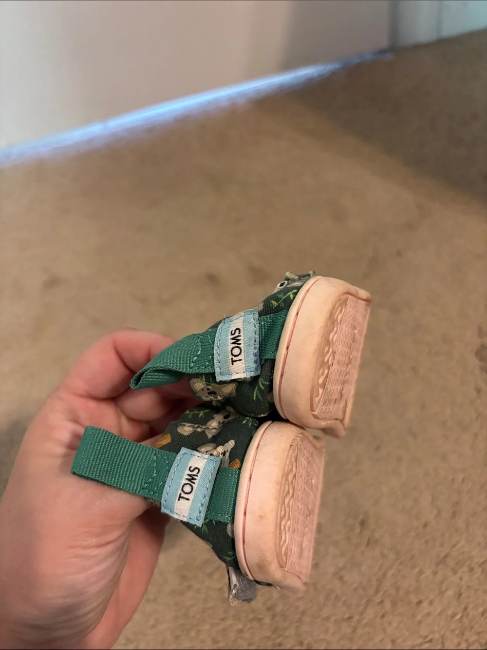 Toms Green Koala Print Hook-and-Loop Baby Slip-Ons